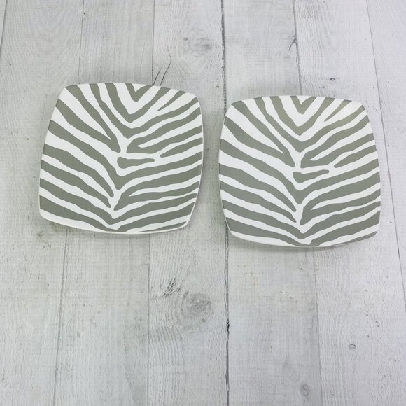222 Fifth ZEBRA GREY White Square Porcelain Square Appetizer Bread Plates Set 5 - Picture 5 of 11